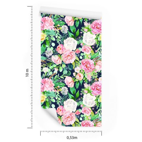 Tapeta Kolorowe Kwiaty I Liście Malowane Akwarelą