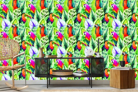 Tapeta Tropikalne Liście I Ptaki