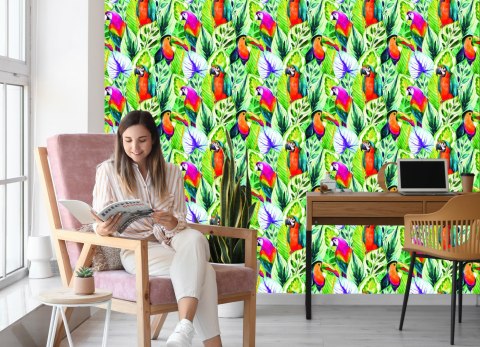 Tapeta Tropikalne Liście I Ptaki