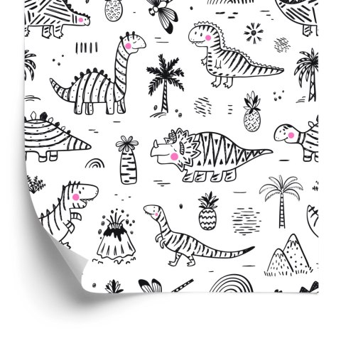 Tapeta Dla Dzieci Dinozaury, Drzewa, Góry, Kwiaty