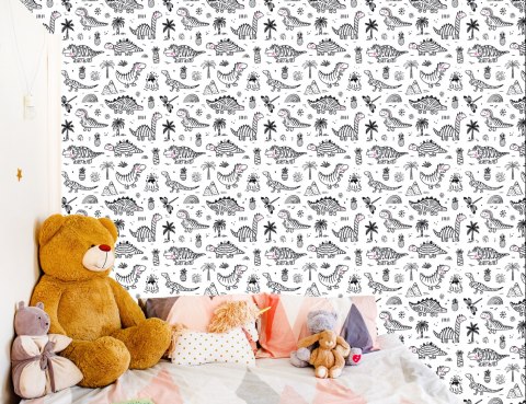 Tapeta Dla Dzieci Dinozaury, Drzewa, Góry, Kwiaty