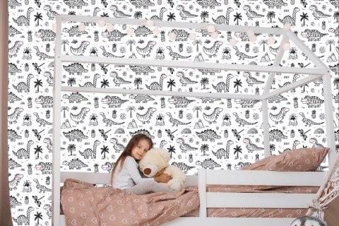 Tapeta Dla Dzieci Dinozaury, Drzewa, Góry, Kwiaty