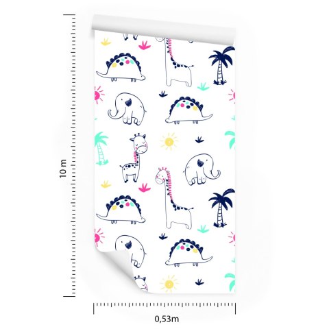 Tapeta Dla Dzieci, Dinozaury Palmy Rośliny Słońce