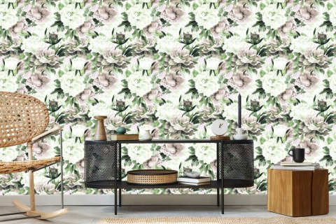 Tapeta Do Sypialni Kwiaty Akwarela Natura Liście