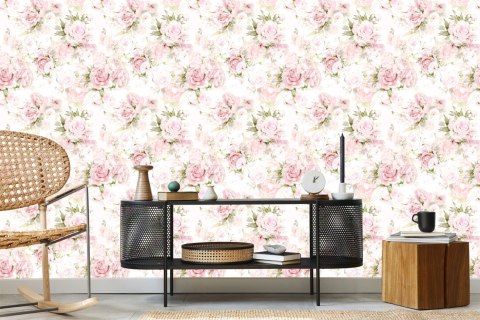 Tapeta Do Sypialni Pastelowe Piwonie Kwiaty Liście