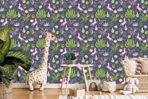 Tapeta Dla Dzieci - Jednorożce I Rośliny