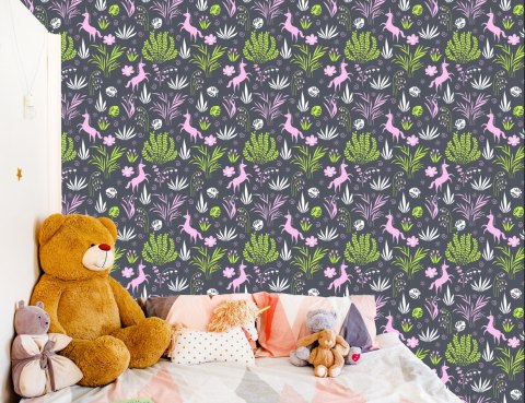 Tapeta Dla Dzieci - Jednorożce I Rośliny