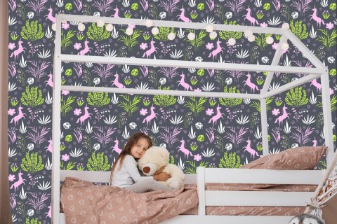 Tapeta Dla Dzieci - Jednorożce I Rośliny