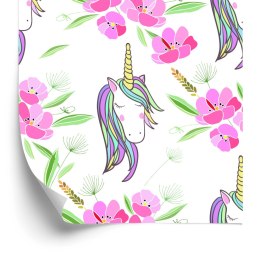 Tapeta Dla Dzieci - Śpiące Jednorożce Na Tle Kwiatów