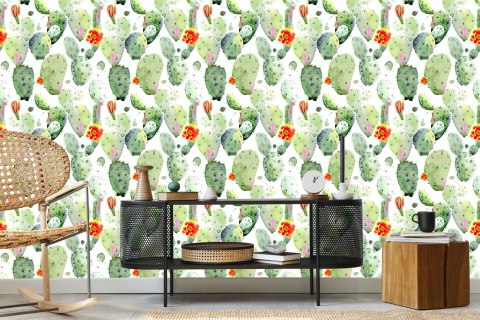 Tapeta Kaktusy Z Plamami I Kwiatami