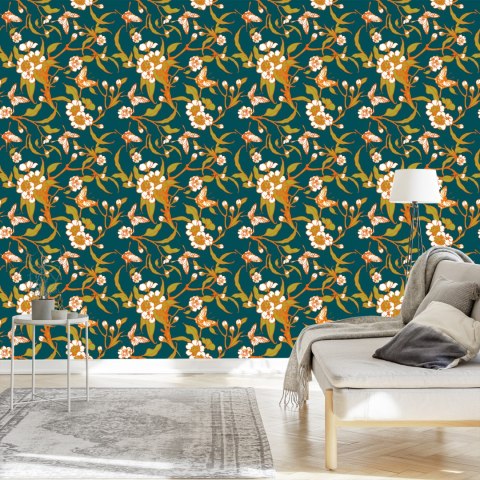 Tapeta Motyle Z Kwiatami