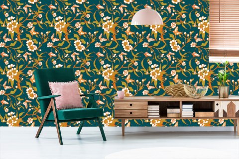 Tapeta Motyle Z Kwiatami