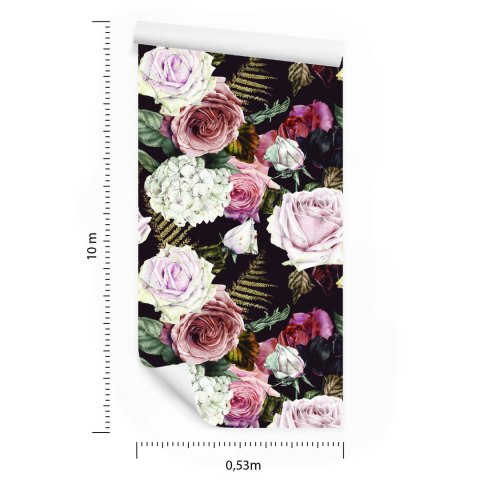 Tapeta Róże Liście Paproci