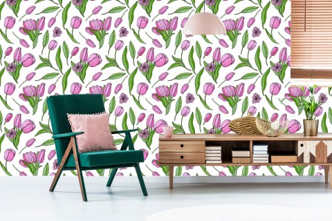 Tapeta Rysowane Kwitnące Tulipany