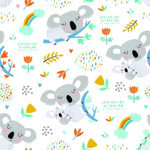 Tapeta Dla Chłopca, Koala, Tęcza, Chmury, Kwiaty