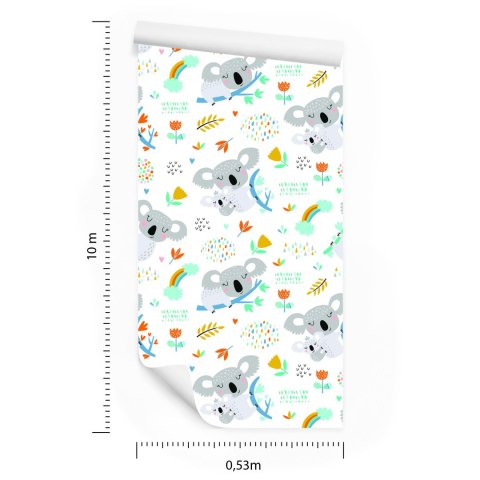 Tapeta Dla Chłopca, Koala, Tęcza, Chmury, Kwiaty