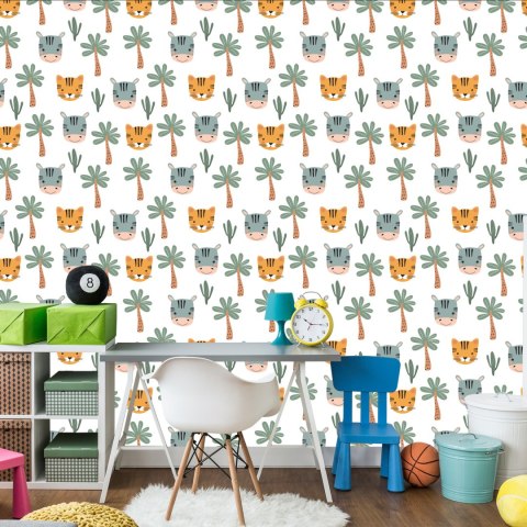 Tapeta Dla Chłopca Zwierzątka Palmy Kaktusy Zieleń