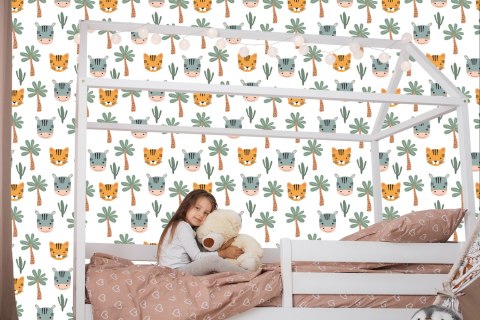 Tapeta Dla Chłopca Zwierzątka Palmy Kaktusy Zieleń