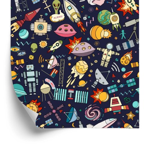 Tapeta Dla Dzieci - Planety, Gwiazdy, Rakiety I Kosmonauci