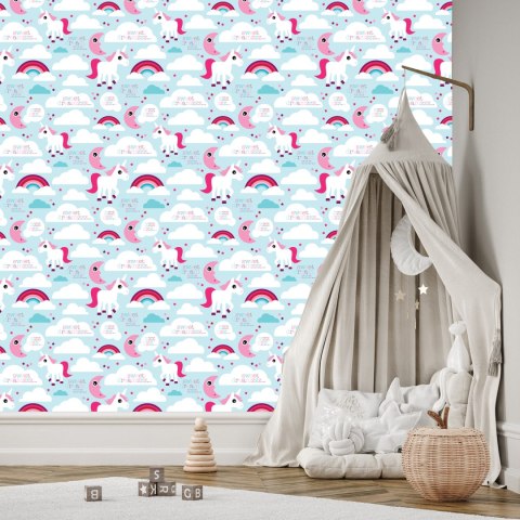 Tapeta Dla Dziewczynek, Jednorożce, Chmurki, Tęcza