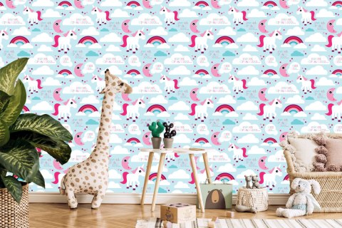 Tapeta Dla Dziewczynek, Jednorożce, Chmurki, Tęcza