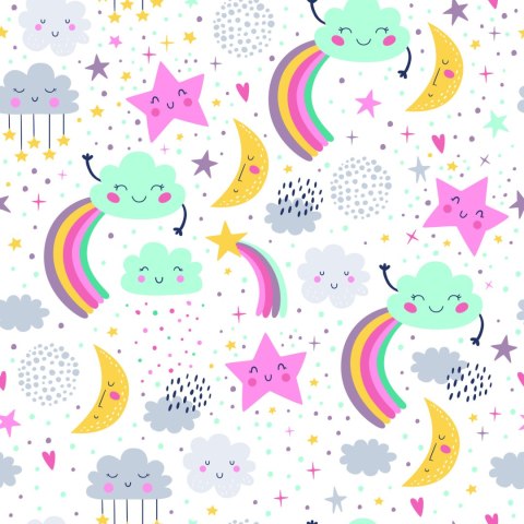 Tapeta Dla Dziewczynek Tęcza, Chmurki, Gwiazdki