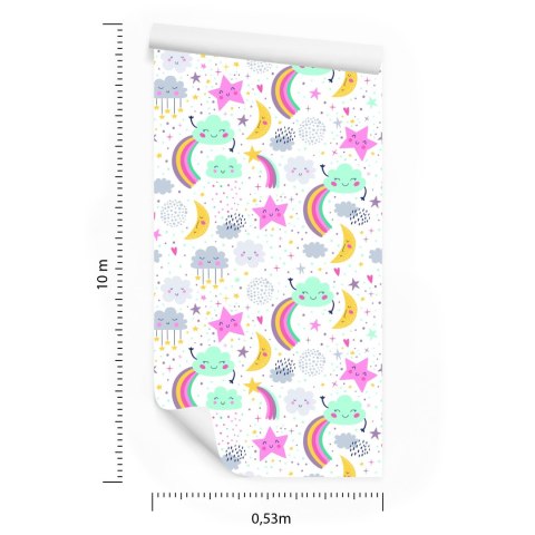 Tapeta Dla Dziewczynek Tęcza, Chmurki, Gwiazdki