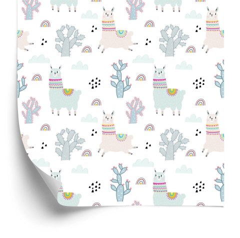 Tapeta Dla Dziewczynki Lamy Chmurki Tęcza