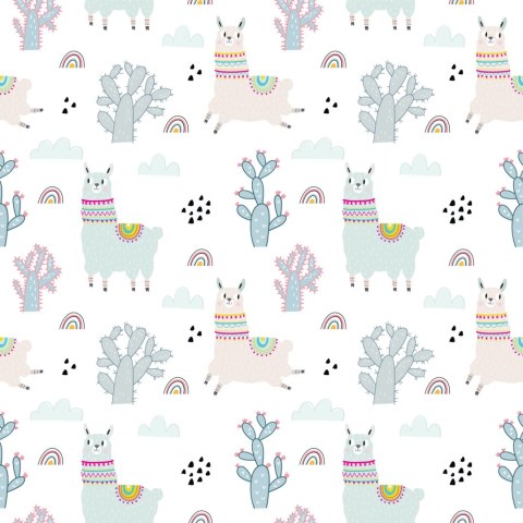 Tapeta Dla Dziewczynki Lamy Chmurki Tęcza
