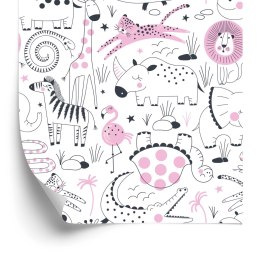 Tapeta Dla Dziewczynki Safari Zebry Lwy Nosorożce