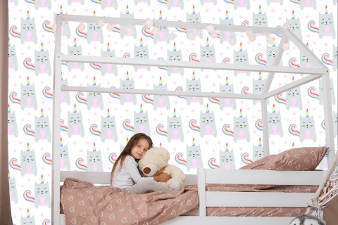 Tapeta Dla Dziewczynki Zwierzątka, Kotki, Gwiazdki