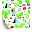 Tapeta Do Pokoju Chłopca Liście, Zieleń, Zwierzęta