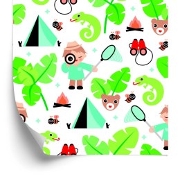 Tapeta Do Pokoju Chłopca Liście, Zieleń, Zwierzęta