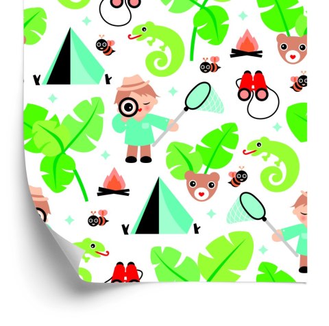 Tapeta Do Pokoju Chłopca Liście, Zieleń, Zwierzęta