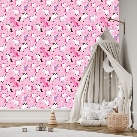 Tapeta Do Pokoju Dziewczynek Jednorożce, Serduszka