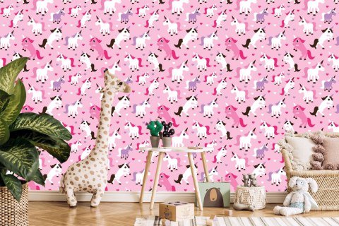 Tapeta Do Pokoju Dziewczynek Jednorożce, Serduszka