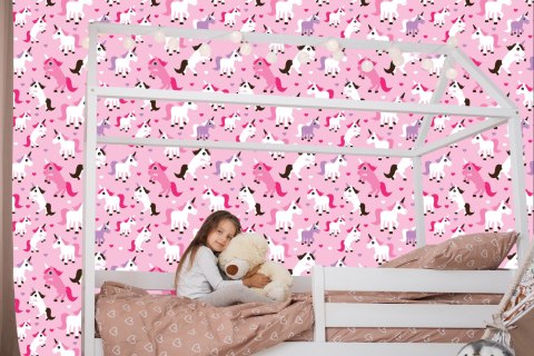 Tapeta Do Pokoju Dziewczynek Jednorożce, Serduszka