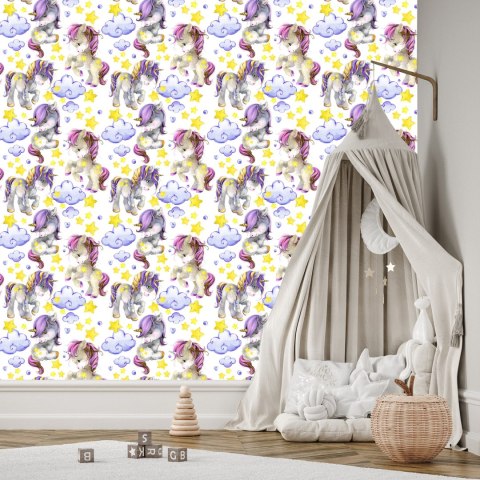 Tapeta Dziewczęca, Jednorożce, Serduszka, Chmury