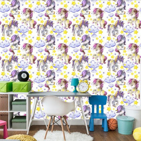 Tapeta Dziewczęca, Jednorożce, Serduszka, Chmury