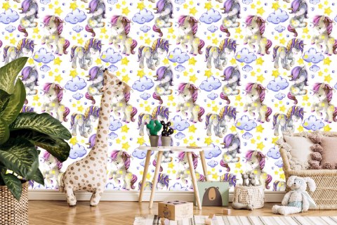 Tapeta Dziewczęca, Jednorożce, Serduszka, Chmury