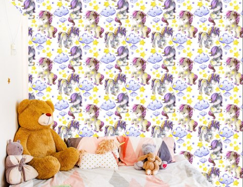 Tapeta Dziewczęca, Jednorożce, Serduszka, Chmury