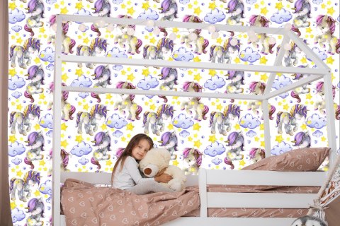 Tapeta Dziewczęca, Jednorożce, Serduszka, Chmury