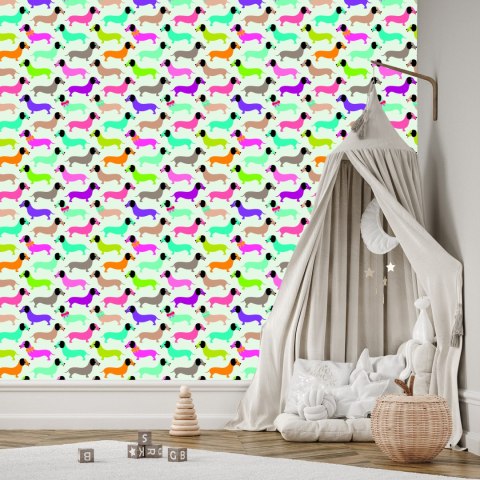 Tapeta Kolorowe Pieski, Jamniki, Pokój Dziewczynki