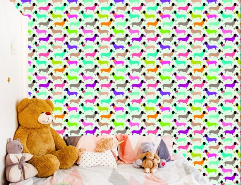 Tapeta Kolorowe Pieski, Jamniki, Pokój Dziewczynki