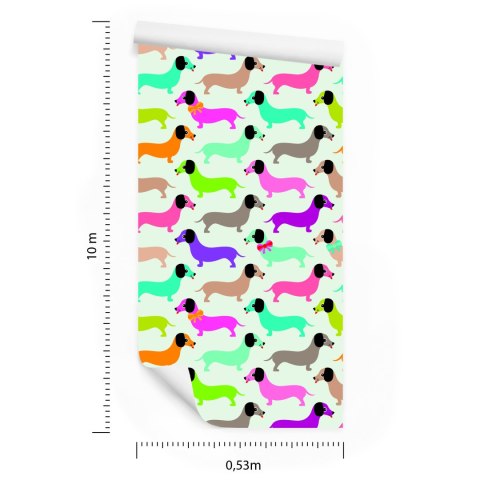 Tapeta Kolorowe Pieski, Jamniki, Pokój Dziewczynki