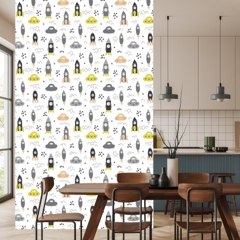 Tapeta Kosmos, Chmurki, Rakiety, Do Pokoju Dziecka