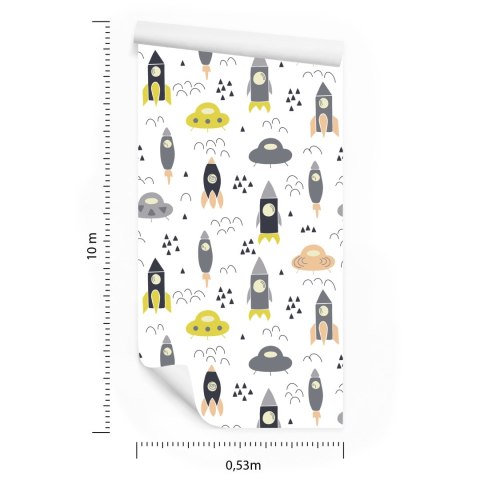 Tapeta Kosmos, Chmurki, Rakiety, Do Pokoju Dziecka