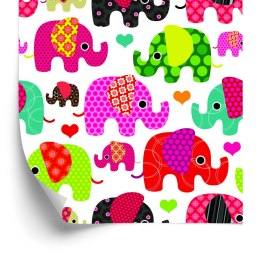 Tapeta W Kolorowe Słonie, Serduszka, Pokój Dziecka