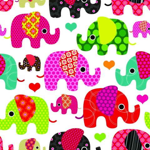Tapeta W Kolorowe Słonie, Serduszka, Pokój Dziecka
