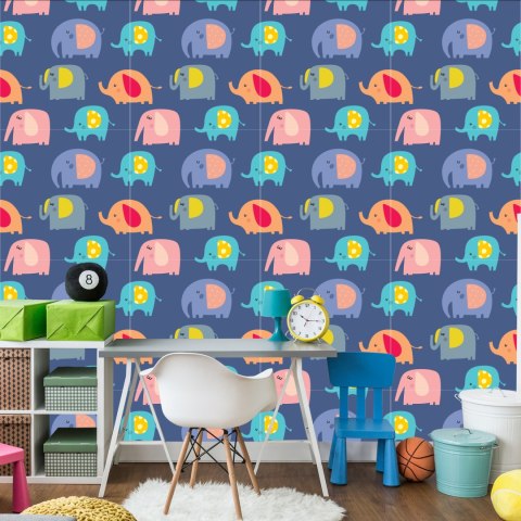 Tapeta W Kolorowe Słonie, Zwierzęta, Pokój Chłopca